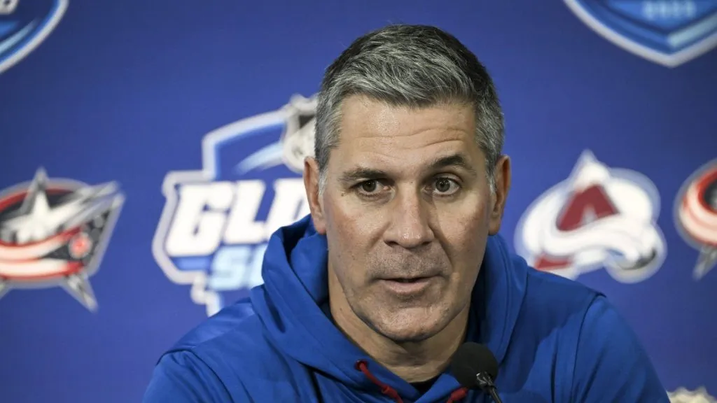 Head coach Jared Bednar reacts during a press conference, PK, Pressekonferenz of the NHL, Eishockey Herren, USA team Colorado Avalanche in Tampere, Finland, on November 3, 2022.