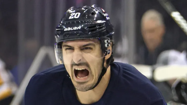 Chris Kreider #20 of the New York Rangers prepares to play against the Pittsburgh Penguins at Madison Square Garden on December 06, 2024 in New York City.