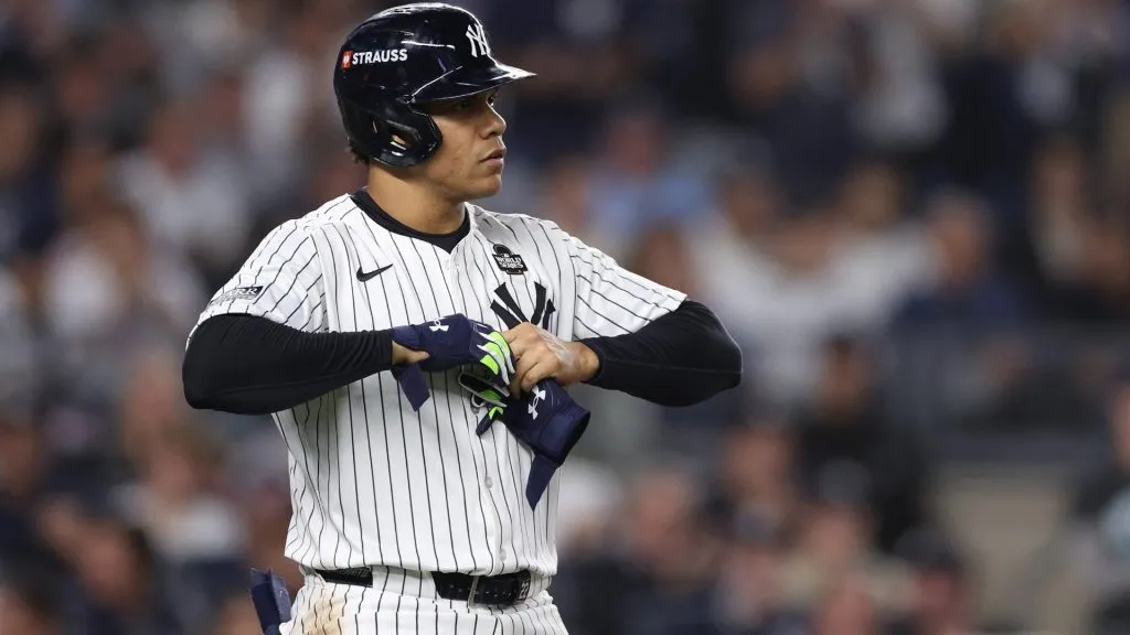 Juan Soto #22 of the New York Yankees walks during the first inning of Game Five of the 2024 World Series against the Los Angeles Dodgers at Yankee Stadium on October 30, 2024 in the Bronx borough of New York City. (Photo by Elsa/Getty Images)