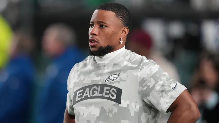 Philadelphia Eagles running back Saquon Barkley (26) looks on during the game between the Philadelphia Eagles and the Washington Commanders on November 14, 2024 at Lincoln Financial Field in Philadelphia, PA.