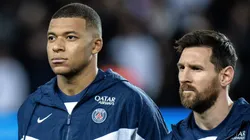 Kylian Mbappe and Lionel Messi of Paris Saint-Germain looks on during the UEFA Champions League group H match between Paris Saint-Germain and Maccabi Haifa FC at Parc des Princes on October 25, 2022 in Paris.