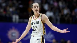 Caitlin Clark #22 of the Indiana Fever reacts in the second half against the Connecticut Sun at Mohegan Sun Arena on May 14, 2024