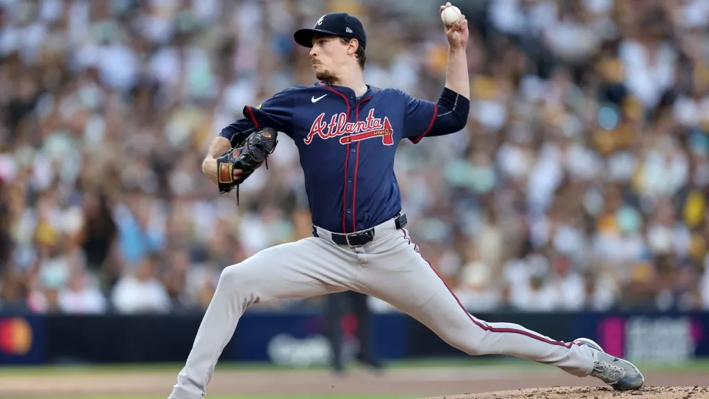 Max Fried #54 of the Atlanta Braves throws a pitch against the San Diego Padres during the first inning in Game Two of the Wild Card Series at Petco Park on October 02, 2024 in San Diego, California. (Photo by Sean M. Haffey/Getty Images)