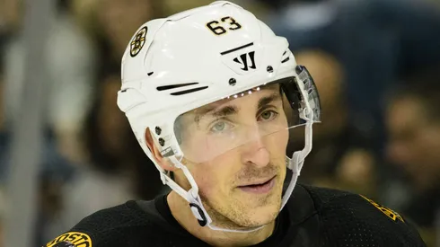Boston Bruins left wing Brad Marchand (63) looks on during the game between The New York Rangers and The Boston Bruins at Madison Square Garden in Manhattan, New York.