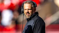 Nebraska Cornhuskers head coach Matt Rhule talks with the line judge in action during a NCAA, College League, USA Division 1 football game between Northwestern Wildcats and the Nebraska Cornhuskers at Memorial Stadium in Lincoln, NE.