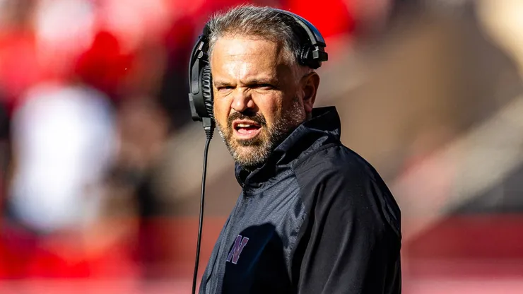 Nebraska Cornhuskers head coach Matt Rhule talks with the line judge in action during a NCAA, College League, USA Division 1 football game between Northwestern Wildcats and the Nebraska Cornhuskers at Memorial Stadium in Lincoln, NE.