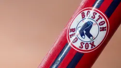 A detail view of the Boston Red Sox logo during the game against the Cincinnati Reds at Great American Ball Park on September 21, 2022 in Cincinnati, Ohio.