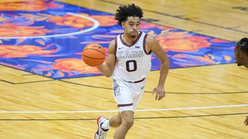 NCAA, College League, USA Basketball 2023: Gonzaga vs. Purdue NOV 20 November 20, 2023: Gonzaga guard Ryan Nembhard (0) runs down the court during the Allstate Maui Invitational basketball game between the Gonzaga Bulldogs and the Purdue Boilermakers at Sofi Arena in the Stan Sheriff Center in Honolulu, Hawaii. Glenn Yoza CSM