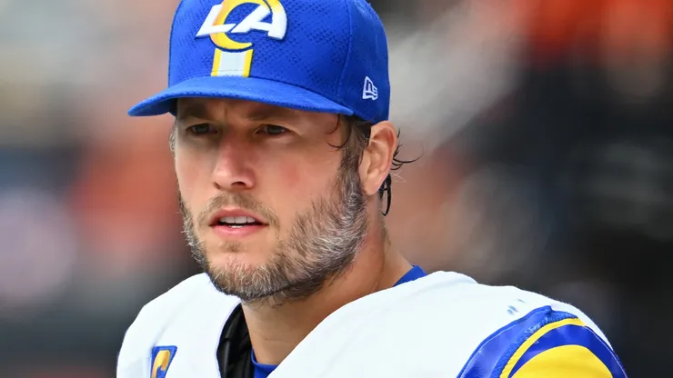 Matthew Stafford #9 of the Los Angeles Rams looks on during the fourth quarter against the Chicago Bears at Soldier Field on September 29, 2024.