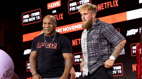Mike Tyson and Jake Paul attend a press conference