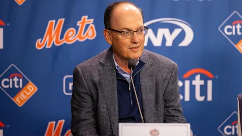 New York Mets owner, chairman, and CEO Steven Cohen speaks at a press conference.