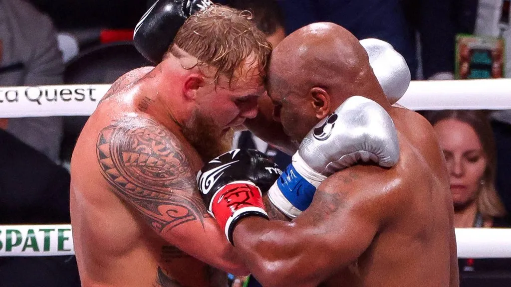 Jake Paul honors Mike Tyson after his unanimous-decision win during a heavyweight bout at AT&amp;T Stadium. IMAGO /&nbsp;Inpho Photography