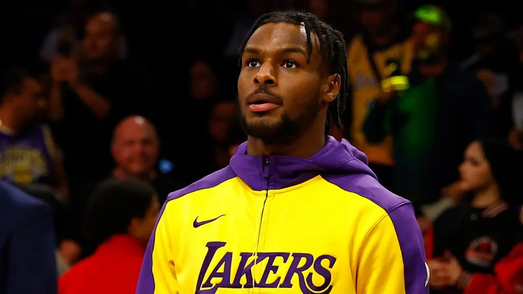 Bronny James looks up