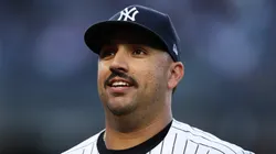 Nestor Cortes #65 of the New York Yankees looks on after the second inning against the Seattle Mariners at Yankee Stadium on May 22, 2024 in the Bronx borough of New York City.