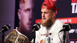 Jake Paul speaks during the post match press conference for LIVE On Netflix: Jake Paul vs. Mike Tyson at AT&T Stadium on November 15, 2024 in Arlington, Texas.