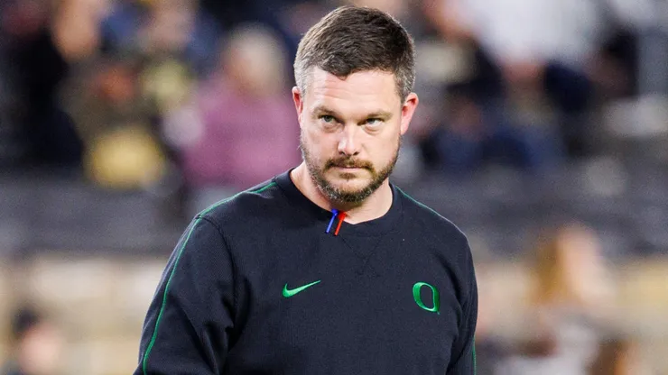 Oregon vs Purdue OCT 18 October 18, 2024: Oregon head coach Dan Lanning during pregame of NCAA football game action between the Oregon Ducks and the Purdue Boilermakers at Ross-Ade Stadium in West Lafayette, Indiana. John Mersits CSM.