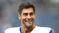 Jimmy Garoppolo #11 of the Los Angeles Rams looks on before the game against the Seattle Seahawks at Lumen Field on November 03, 2024 in Seattle, Washington.