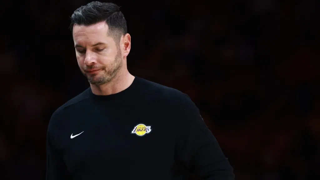 JJ Redick head coach of the Los Angeles Lakers looks on against the Miami Heat during the second half at Kaseya Center. (Carmen Mandato/Getty Images)