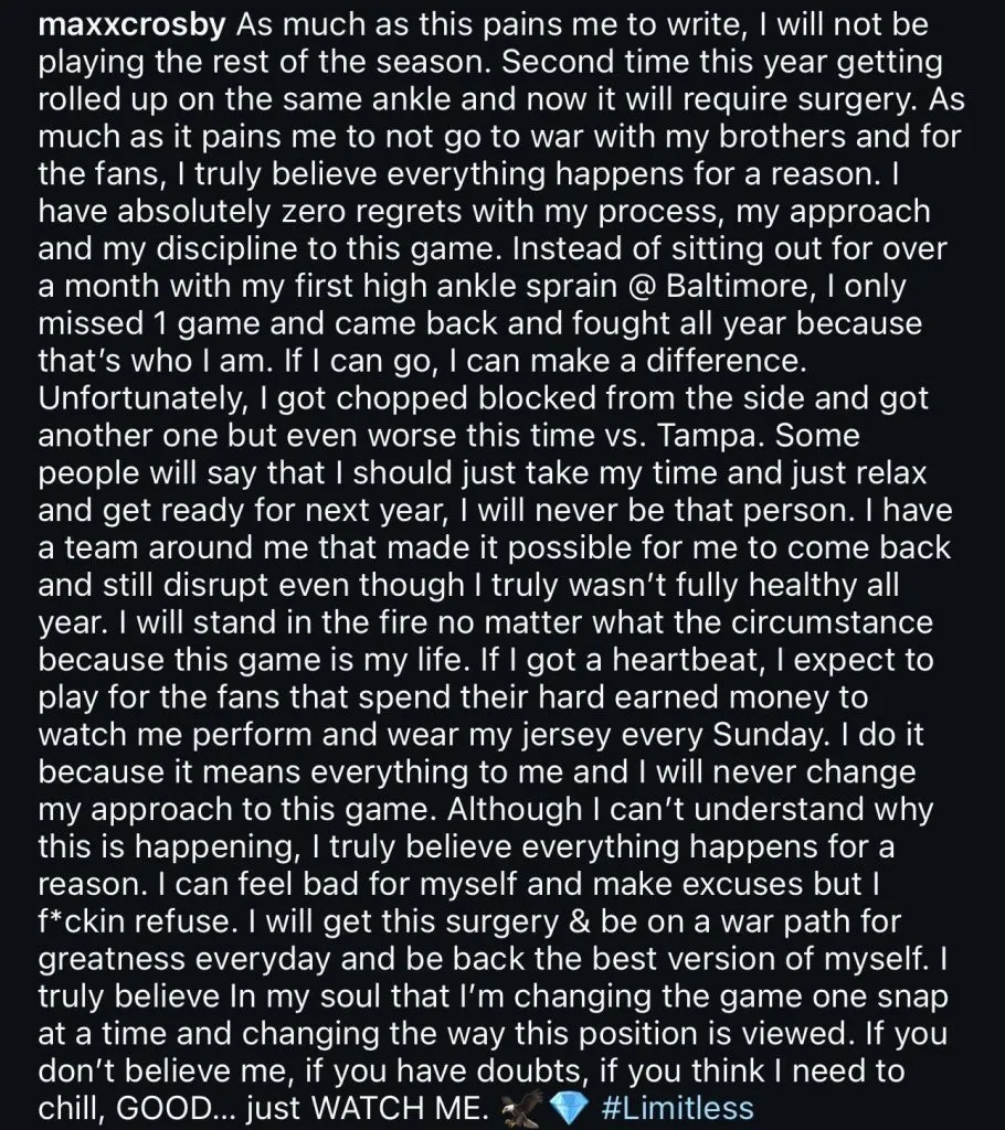 Maxx Crosby message about his ankle surgery in the 2024 season