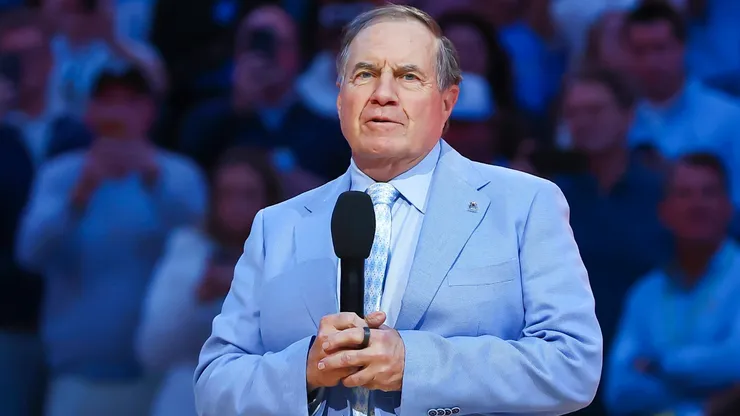 University of North Carolina welcomes Bill Belichick during halftime. NCAA, College League, USA basketball game between La Salle and University of North Carolina at Dean Smith Center, Chapel Hill, North Carolina.