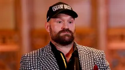 Tyson Fury looks on during the Usyk v Fury 2 Press Conference ahead of the IBO, WBC and WBO World Heavyweight titles' fight