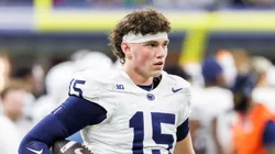 Penn State quarterback Drew Allar (15) during NCAA football game action between the Penn State Nittany Lions and the Oregon Ducks at Lucas Oil Stadium in Indianapolis, Indiana.