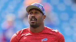 Von Miller #40 of the Buffalo Bills warms-up prior to a game against the Arizona Cardinals at Highmark Stadium on September 08, 2024 in Orchard Park, New York.