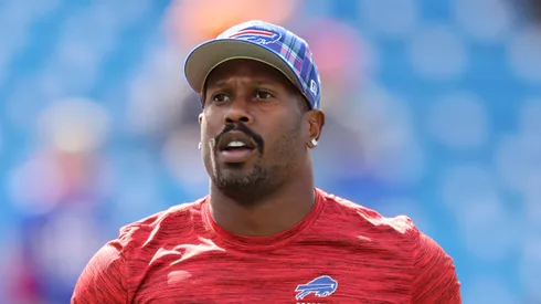 Von Miller #40 of the Buffalo Bills warms-up prior to a game against the Arizona Cardinals at Highmark Stadium on September 08, 2024 in Orchard Park, New York.