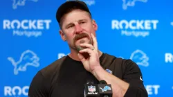 Head coach Dan Campbell of the Detroit Lions answers questions in a press interview after a Lions loss in a game between the Detroit Lions and the Buffalo Bills in Detroit, Michigan USA, on Sunday, December 15, 2024.