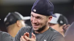 Alex Bregman celebrates after defeating the Boston Red Sox 5-0 in Game Six of the American League Championship Series to advance to the World Series in 2021.