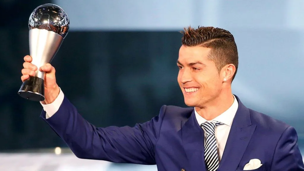 FIFA Awards Ceremony - Best Men s Player - Zurich, Switzerland - 09 01 17. Cristiano Ronaldo celebrates with the award. 