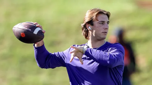 Clemson Tigers quarterback CADE KLUBNIK (2) seen during warm ups before the Wake Forest Demon Deacons vs Clemson Tigers game at Allegacy Stadium in Winston-Salem, NC on October 12, 2024.