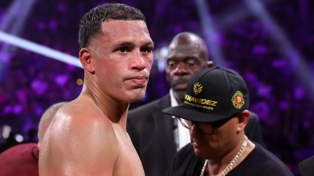 David Benavidez stands in the ring after a fight for an interim WBC light heavyweight title against Oleksandr Gvozdyk at MGM Grand Garden Arena on June 15, 2024 in Las Vegas, Nevada. Benavidez won the title by unanimous decision. (Photo by Steve Marcus/Getty Images)