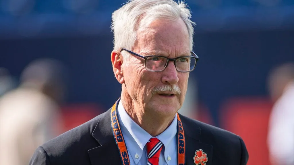 Chicago Bears Chairman George Halas McCaskey walks the sidelines before the Hall of Fame Game against the Houston Texans on August 01, 2024. (Source: IMAGO / Newscom World)