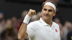 Roger Federer of Switzerland celebrates match point in his Men's Singles Fourth Round match against Lorenzo Sonego of Italy.