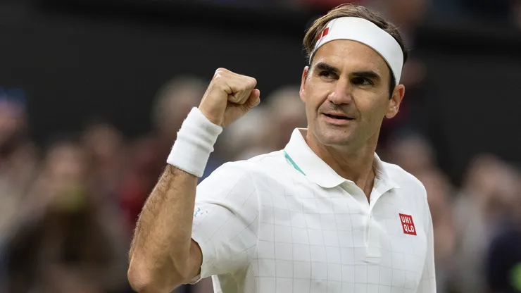 Roger Federer of Switzerland celebrates match point in his Men's Singles Fourth Round match against Lorenzo Sonego of Italy.