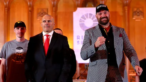 Tyson Fury and Oleksandr Usyk at press conference ahead their rematch