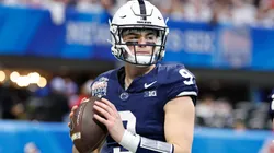 Beau Pribula (9) of Penn State in action during the Chick-fil-A Peach Bowl featuring the 11 Ole Miss Rebels and the 10 Penn State Nittany Lions, played at Mercedes-Benz Stadium in Atlanta, Georgia. Ole Miss defeats Penn State, 38-25.