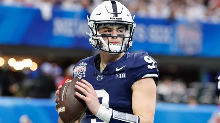 Beau Pribula (9) of Penn State in action during the Chick-fil-A Peach Bowl featuring the 11 Ole Miss Rebels and the 10 Penn State Nittany Lions, played at Mercedes-Benz Stadium in Atlanta, Georgia. Ole Miss defeats Penn State, 38-25.