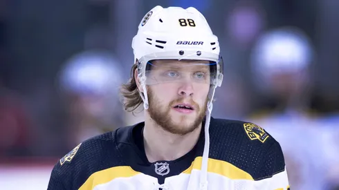 Boston Bruins player David Pastrnak, from Czech Republic, at a game against the Calgary Flames in Calgary, Alta. on Fri., Feb.21, 2020.