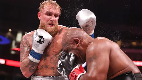 Jake Paul punches Mike Tyson during LIVE On Netflix: Jake Paul vs. Mike Tyson at AT&T Stadium on November 15, 2024 in Arlington, Texas.