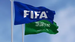 FIFA and Saudi Arabian flags waving in the wind, Zurich, CH, Nov. 4 2023.