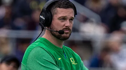 Oregon head coach Dan Lanning on the sideline during the NCAA, College League, USA Football game between Oregon Ducks and the California Golden Bears. Oregon beat California 42-24 at California Memorial Stadium.