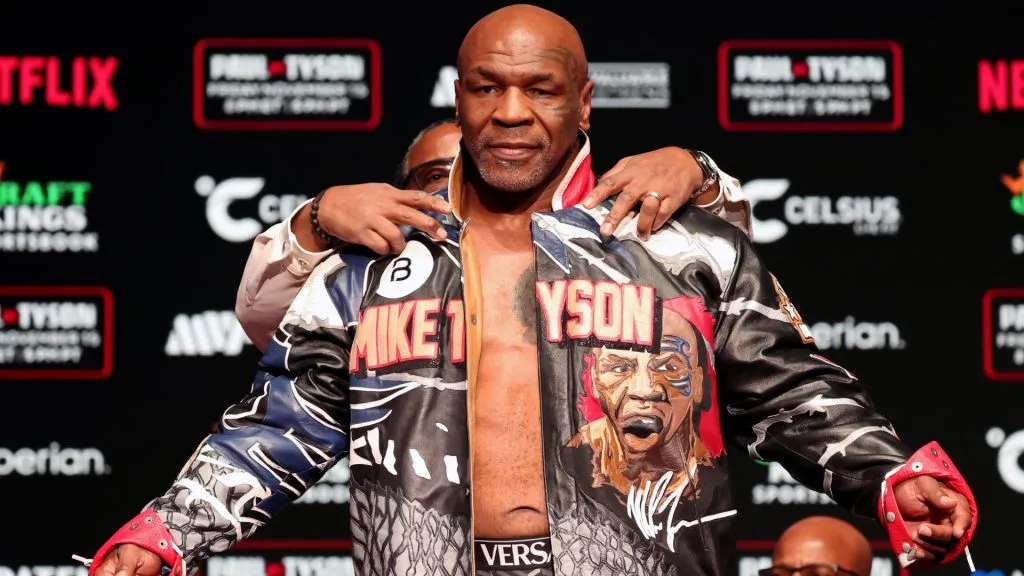 Mike Tyson attends the weigh-in for LIVE on Netflix: Jake Paul vs. Mike Tyson at the Toyota Music Factory on November 14, 2024. (Source: Brett Carlsen/Getty Images for Netflix © 2024)