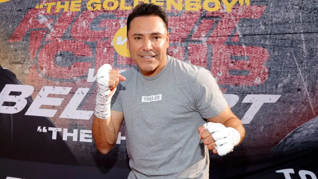 Oscar De La Hoya attends an open to the public media workout hosted by boxing legend “The Golden Boy” Oscar De La Hoya at XBOX Plaza on August 24, 2021. (Source: Amy Sussman/Getty Images)