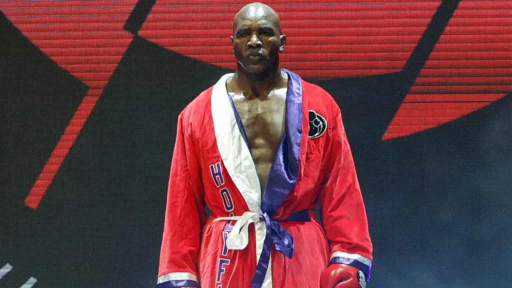 Evander Holyfield enters the ring prior to the fight against Vitor Belfort during Evander Holyfield vs. Vitor Belfort on September 11, 2021. (Source: Douglas P. DeFelice/Getty Images)