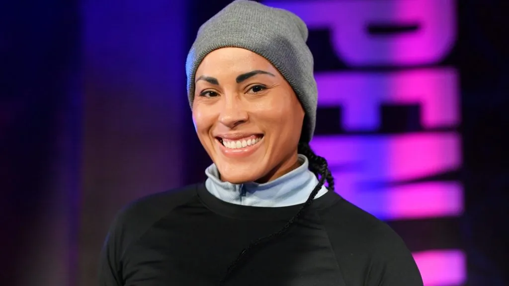 Cecilia Brækhus looks on during the Leigh Wood v Josh Warrington – Public Workouts at Sheffield City Hall on October 04, 2023. (Source: Ben Roberts Photo/Getty Images)