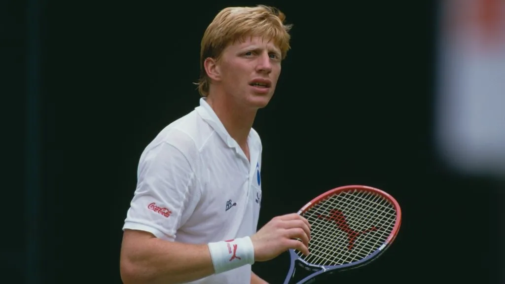 Boris Becker during a match at The Championships, Wimbledon, London, 1987. (Source: Chris Cole/Getty Images)