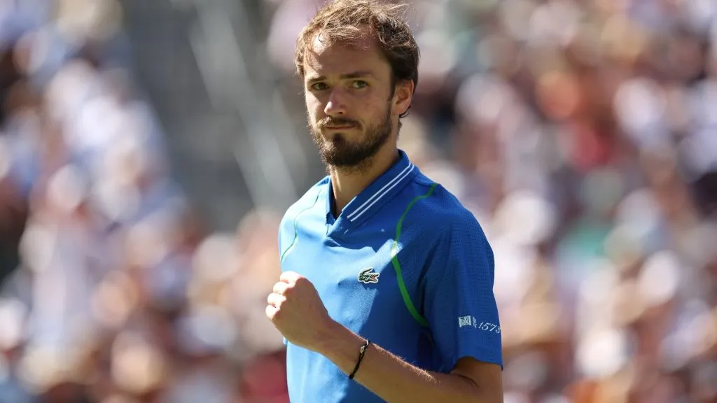 Daniil Medvedev celebrates against Frances Tiafoe of USA in the semi final during the BNP Paribas Open on March 18, 2023. (Source: Julian Finney/Getty Images)