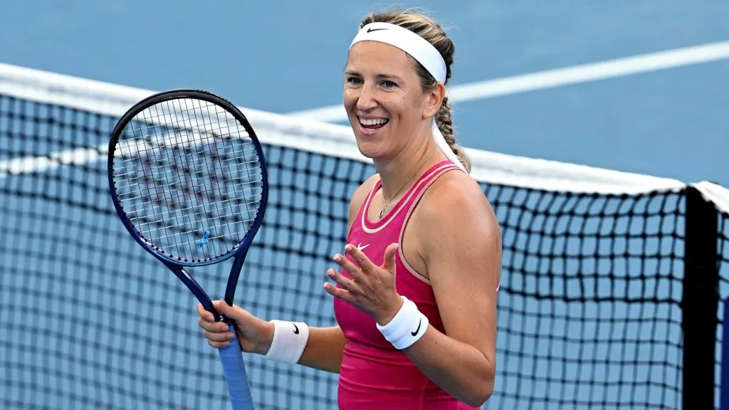 Victoria Azarenka of Belarus celebrates victory after her match against Jelena Ostapenko of Latvia during day six of the 2024 Brisbane International at Queensland Tennis Centre. (Source: Bradley Kanaris/Getty Images)